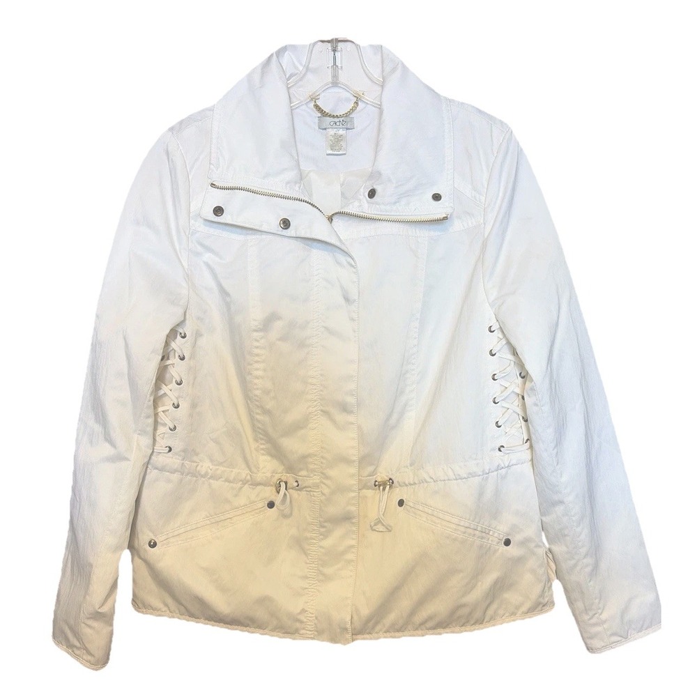 Cache Vintage Women's Large White Zip Snap Jacket Gold Tone Hardware Pockets